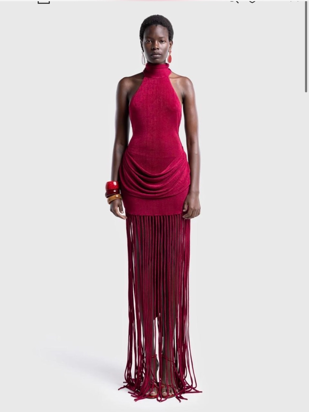 Halter Neck Red Fringe Maxi Dress
